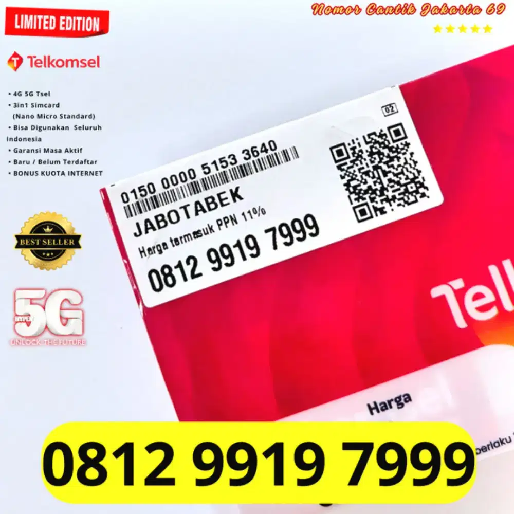 Nomor cantik Super 999 Telkomsel support 5g