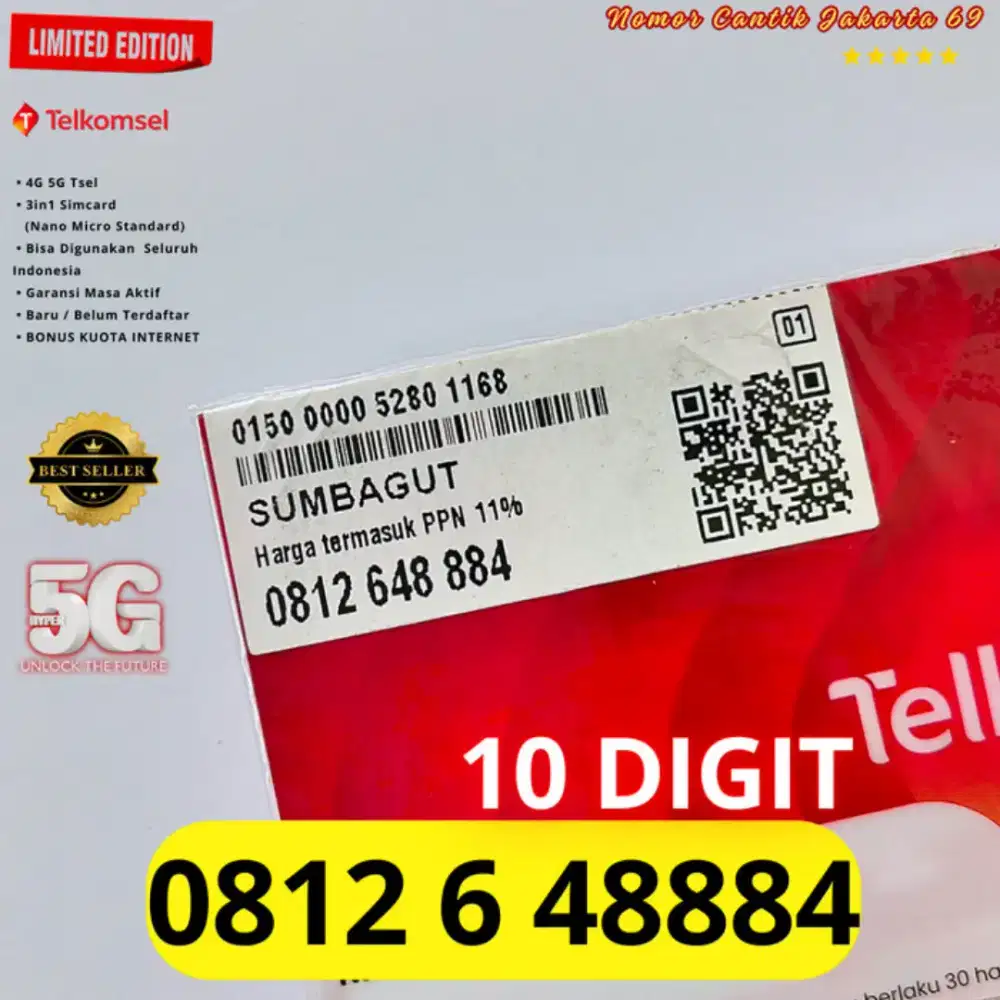 Nomor cantik Super 10 digit Telkomsel support 5g