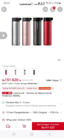 LocknLock - Termos Air Minum Knob
Hot&Cool 400ML