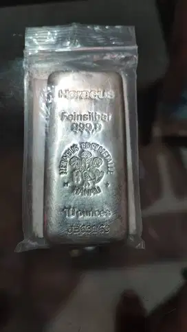 Silver PERAK 999.9 Heraeus 10 OZ (311gr) ASLI