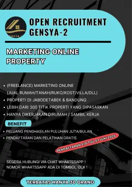 FREELANCE Marketing Online Properti (KERJA DARI RUMAH) Kuota Terbatas!