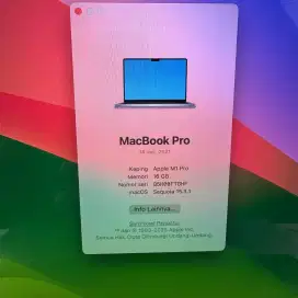 Macbook M1 Pro 14 Inch Ram 16 Ssd 512 lengkap full set like Space Grey
