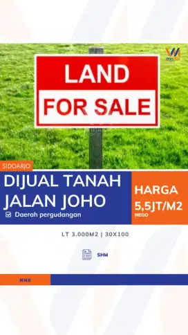 Tanah 3000m² Dekat Jalan Tol untuk Pergudangan di Joho Sidoarjo!