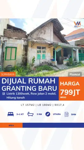 DIJUAL – Rumah Granting Baru Surabaya, Hitung Tanah, Akses 2 Mobil