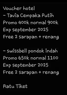 Voucher tiket hotel tavia dan swissbell