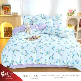 Sprei katun dingin bunga kecil biru