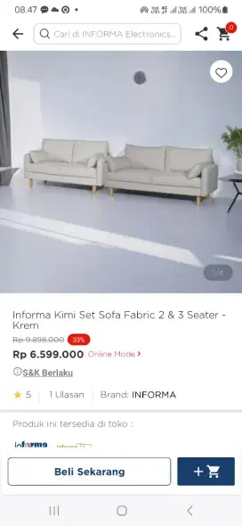Informa kimi set sofa fabric 2×3 seater