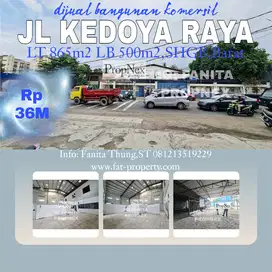 Dijual bangunan komersil di Jl Kedoya Raya,JakBar LT 865m2 LB 500m2,SH