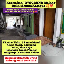 Kontrakan Rumah 3 kamar joyoagung Merjosari