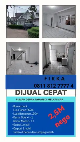 dijual rumah hook luas 269m2 di  Villa Melati Mas hanya 2.5M saja