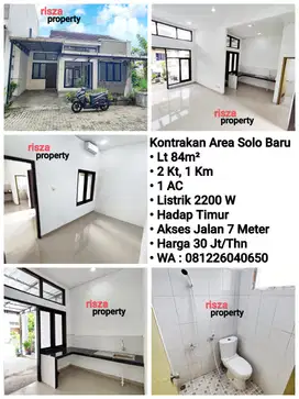 Sewa Rumah Perum Cluster Solo Baru, Dekat Tipes, The Park, Pakuwon