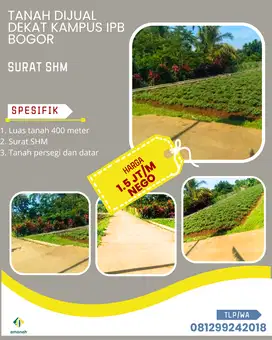Tanah Di Jual Dekat Kampus IPB Bogor Harga 1 Jt-an Per Meter
