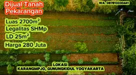 DIJUAL TANAH LUAS 2700M , LOKASI KARANGMOJO GUNUNGKIDUL