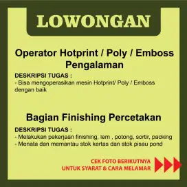 Di cara operator hotprint & bagian finishing percetakan