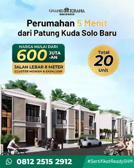 Rumah Solo Baru Cluster Grand Kirana Solo Baru