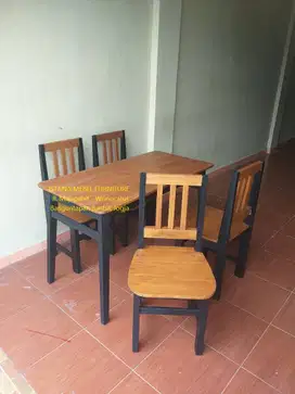 Paket Set Meja Panjang 4 Kursi Sandaran Warung Rumah Makan Cafe Kayu