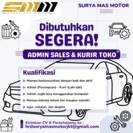 Dibutuhkan segera Sales admin & kurir toko