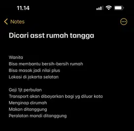 Dicari Asst Rumah Tangga