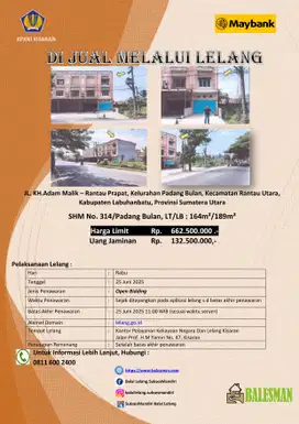 DIJUAL RUMAH MELALUI LELANG WILAYAH  LABUHAN BATU