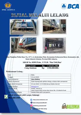 DIJUAL MELALUI LELANG RUKO WILAYAH JAKARTA SELATAN (JAKSEL)