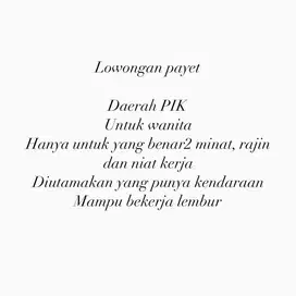 Butuh cepat karyawan payet, ada dasar, bisa diajarin yang penting niat
