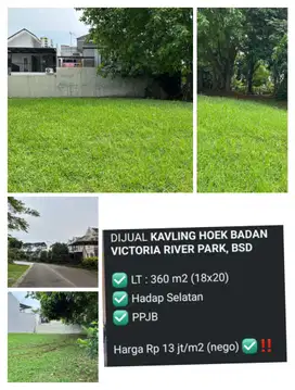Tanah bsd murah 13jt per meter dicluster elit victoria river park hoek