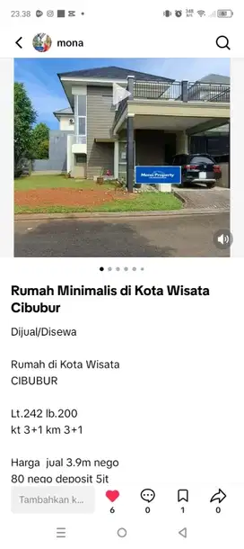 Jual /sewa rumah KOTA WISATA CIBUBUR