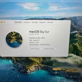 Macbook Air M1 Ram 8 Ssd 256 layar 13 inch lengkap full set Silver