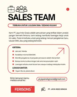 Dibuka Posisi untuk Tim Sales/Pemasaran untuk Produk Bahan Kue & Roti