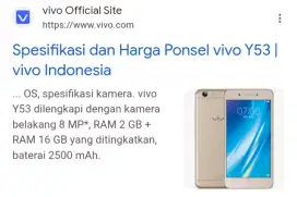 Dijual : Handphone Second Vivo Y53 / 1606 ( Ram : 2 / 16 ) warna hitam