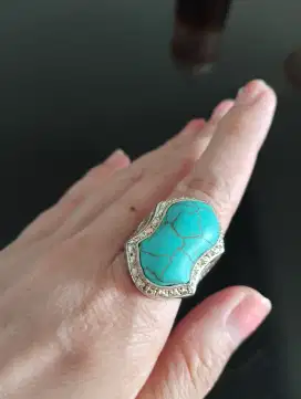 Cincin akik pirus Persia lawas hijau tosca urat emas