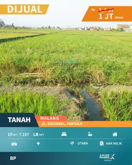Dijual Tanah Luas Strategis di Sidodadi Pakisaji Malang