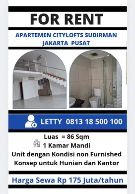 Apartemen Citylofts Sudirman Jakarta Rp 175 Juta / tahun Nego