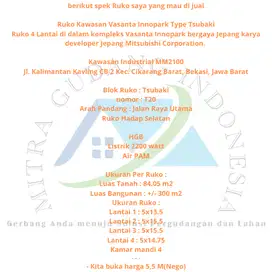 Di jual Ruko 4 Lantai di dalam komplek Vasanta Innopark bergaya Jepang