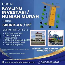 Tanah Investasi Murah Dekat RS Panti Rahayu, UNY Semanu Gunung Kidul