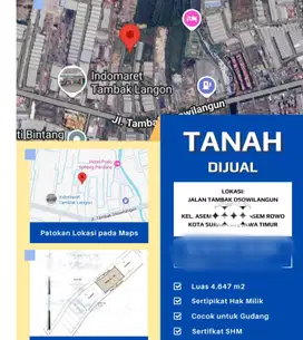 Dijual Tanah Industri Tambak Osowilangun Surabaya
