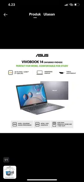 Laptop ASUS VivoBook A416MAO-FHD426 - Slate Grey [BEKAS]
