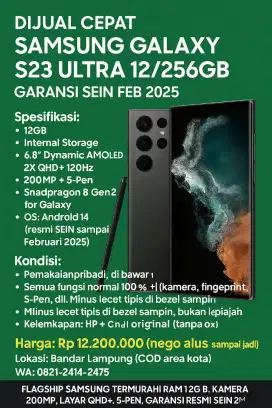 Samsung S23 Ultra Second 12/256gb. No kendala