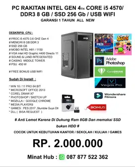 CPU  Komputer Intel Core i5 Baru Garansi 1 thn