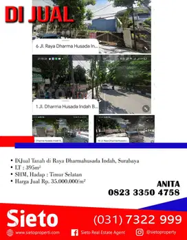 DiJual Tanah di Raya Dharmahusada Indah, Surabaya