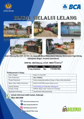 DIJUAL RUMAH MELALUI LELANG WILAYAH BOGOR