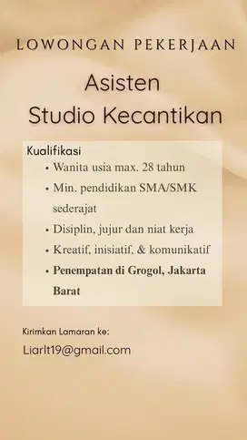 Lowongan Asisten Studio Kecantikan