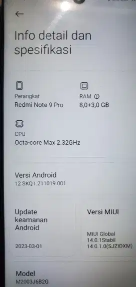 Jual Cepat BU XIAOMI NOTE 9 PRO ram 8+3 GB ROM 128 GB