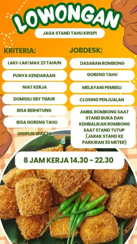 Lowongan jaga stand tahu krispi