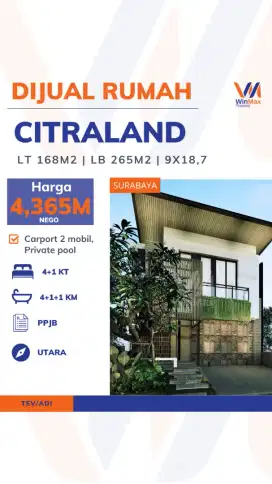 DIJUAL Rumah Mewah Citraland Surabaya Dekat Pakuwon Mall + Pool