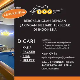 Lowongan KASIR/RACKER/KOKI/HELPER Billiard Cengkareng Jakarta Barat