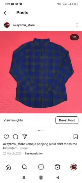 Kemeja gap plaid biru kotak size m