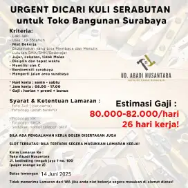 dicari kuli serabutan untk toko bangunan