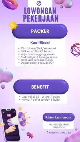 LOKER PACKER KHUSUS COWOK