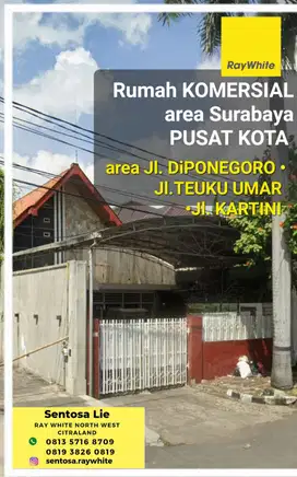 393 M2 Rumah Surabaya Pusat Area Jalan Diponegoro -Teuku Umar -Kartini